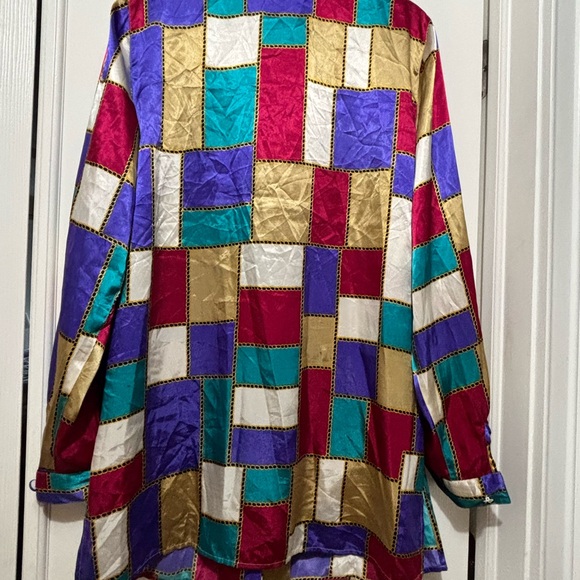 Vintage Colorblock Satin Button-Up Shirt Jacket - Multicolor - Picture 4 of 4
